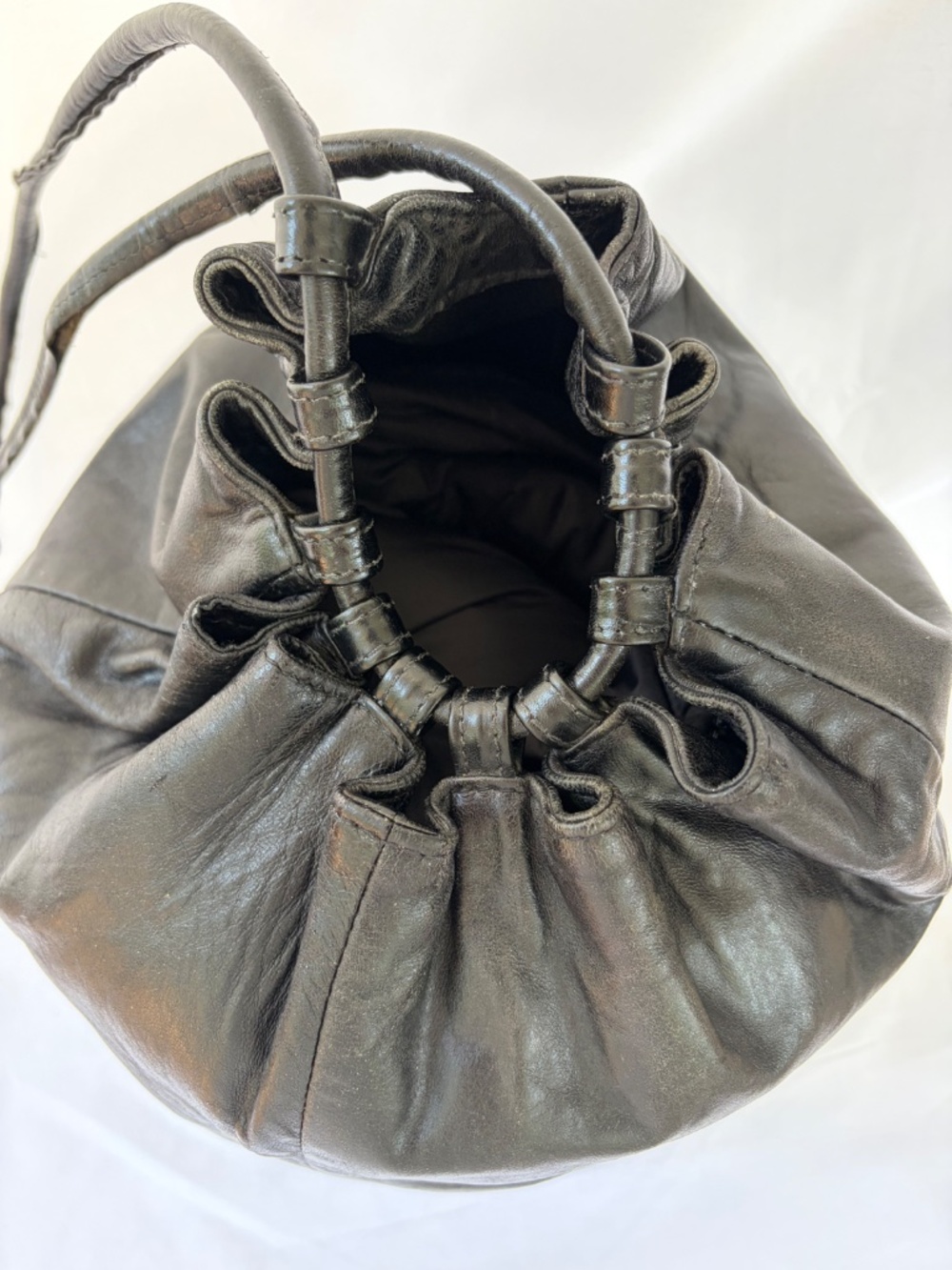 Harrods Knightsbridge Black Leather Bucket Bag — Convertible Shoulder/Backpack